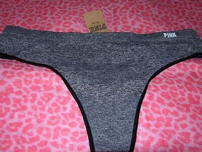 Victoria S Secret Sexy PINK Thong Pantie Seamless Stretch Pure Black