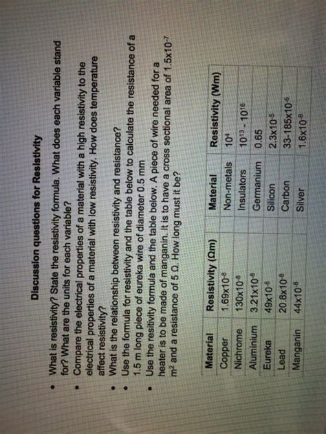 Solved What is resistivity? State the resistivity formula. | Chegg.com