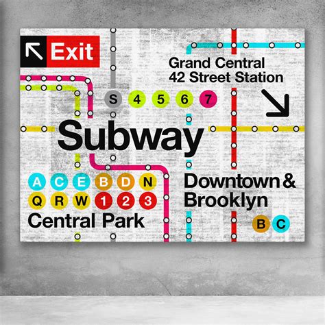 Retro Subway Map Nyc Subway Metro Sign Pop Art Print On Gallery Wrapped