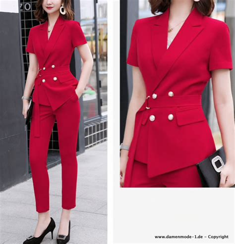 Neuheiten Eleganter Hosenanzug Mit Kurzarm Blazer In Rot