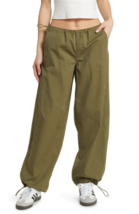 Pacsun Low Rise Parachute Pants Black Forest Green Editorialist