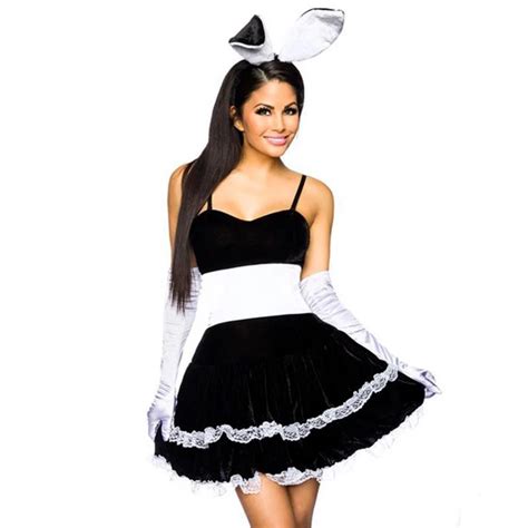 Hop Hop Black Bunny Girl Fancy Dress Costume Sexy French Maid Black