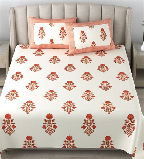 Buy Red Traditional Tc Cotton King Sized Bed Sheets With Pillow