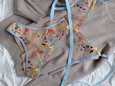 Transparent Lingerie Cute Underwear Set Floral Lingerie Set Full Lingerie Set Sheer Bra See