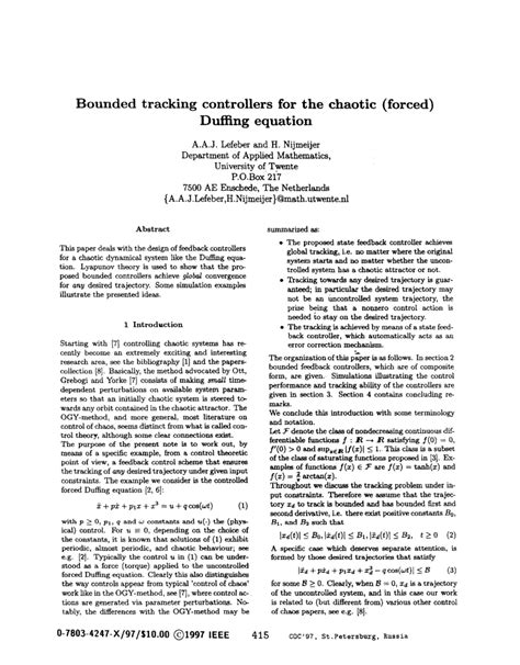 Pdf Bounded Tracking Controllers For The Chaotic Forced Duffing