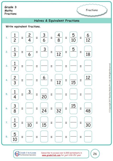 Equivalent Fractions Worksheet Grade