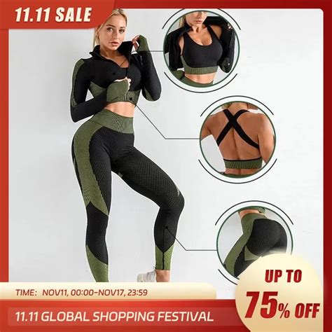 CZGUKE Women 2 3pcs Seamless Workout Outfits Sets Yoga Sportswear