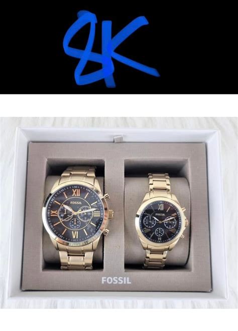 Fossil Bq2400set His And Her Chronograph Gold Tone Stainless Steel