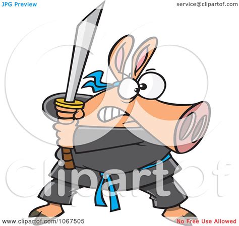 Clipart Ninja Pig With Sword Royalty Free Vector Illustration By