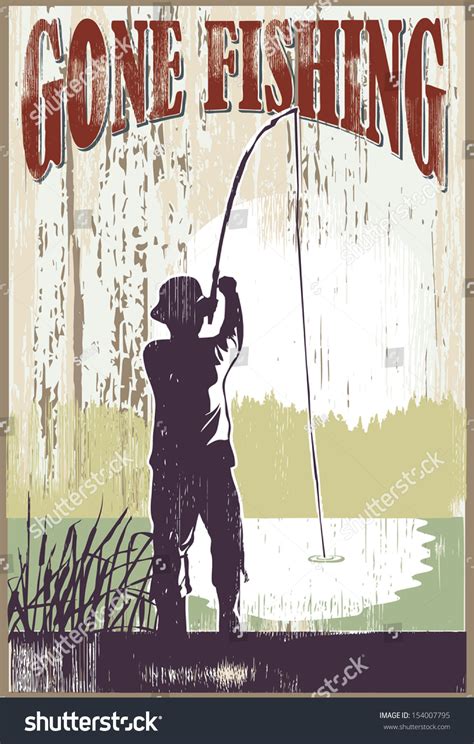 Vintage Gone Fishing Sign Man Fishing Stock Vector 154007795 Shutterstock