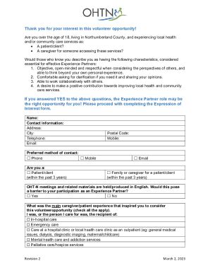 Fillable Online Expression Of Interest Application Form Oht N Fax