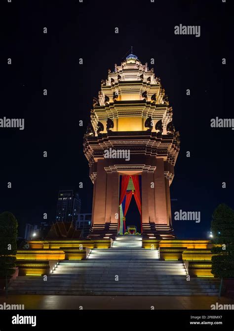 The Independence Monument In Central Phnom Penh Cambodia Seen At Night