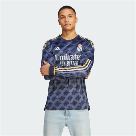 Adidas Real Madrid 23 24 Long Sleeve Away Jersey Blue Adidas UK