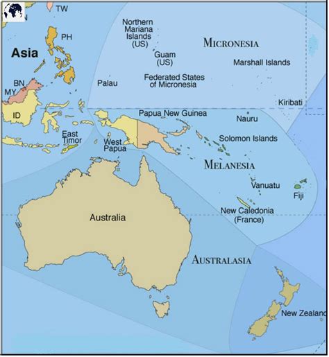 Free Labeled Oceania Map with Countries & Capital - PDF