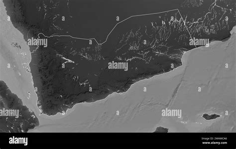 Yemen outlined on a Grayscale elevation map with lakes and rivers Stock ...