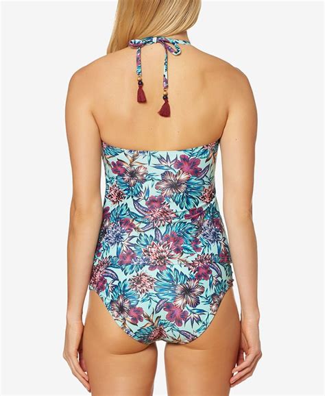 Jessica Simpson Printed High Neck Keyhole Tankini Top Macys