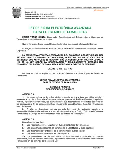 Ley De Firma Electr Nica Avanzada Para El Estado