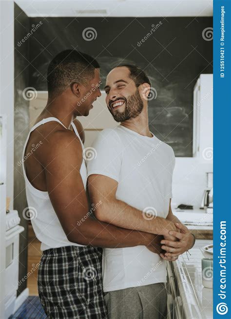 Gay Couple Hugging In The Kitchen Stock Image Image Of Male Cheerful 125510421