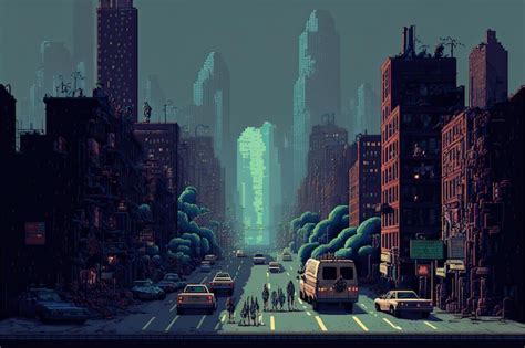 Premium AI Image | Pixel art city in zombie apocalypse background in ...