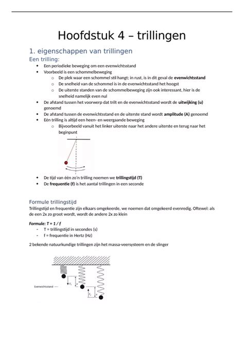 Samenvatting Natuurkunde Havo H Trillingen Natuurkunde Stuvia Nl