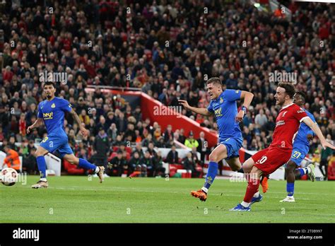 Liverpool UK 05th Oct 2023 Diogo Jota Of Liverpool Shoots And