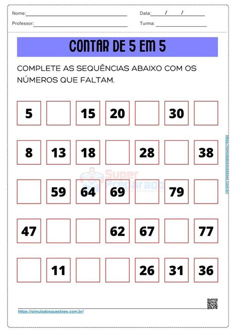 Escreva De 5 Em 5 Até 500 - Contar de 5 em 5 | Educação Infantil e Alfabetizar em Séries Iniciais ...