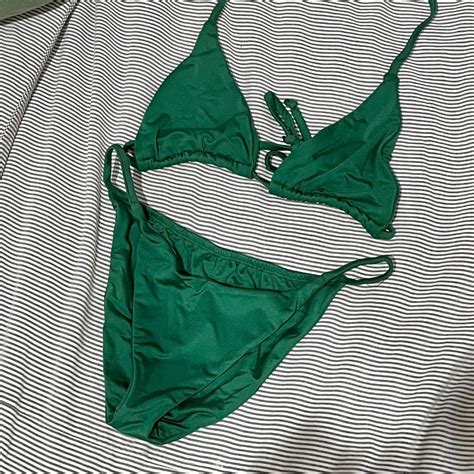 See Local Green Triangle Bikini Set Women S Fashion Swimwear Bikinis Swimsuits On Carousell