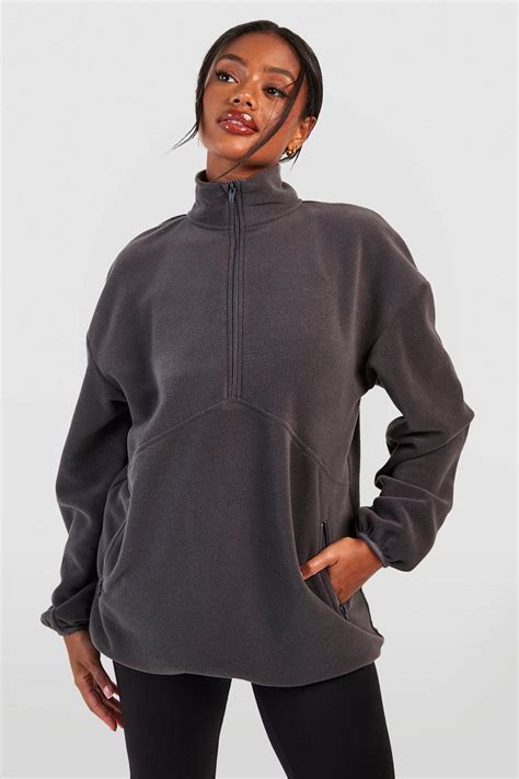 Polar Fleece Half Zip Oversized Sweatshirt Boohoo