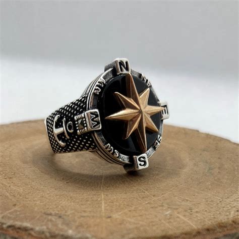 Compass Ring 925 Sterling Silver Men S Ring With Anchor Etsy