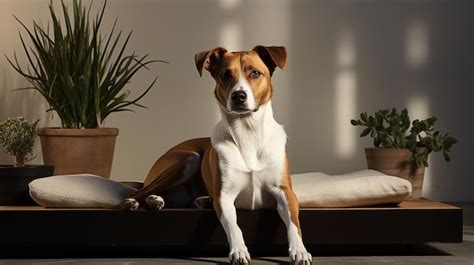 Premium AI Image | Minimalist Elegance Dog Standing Gracefully on Plain Rug
