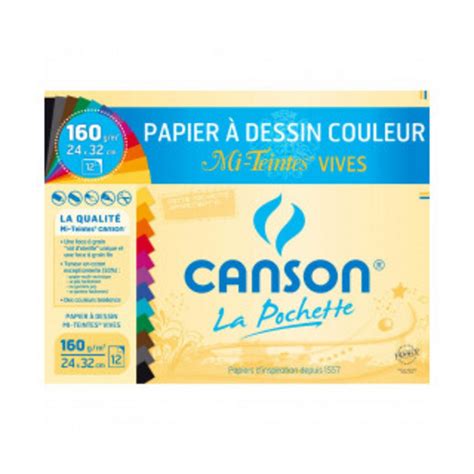 Canson Pochette Papier Dessin Couleur Mi Teintes Vives Feuilles