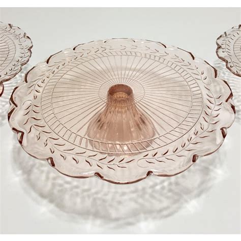 Pink Depression Glass Pedestal Cake Plates Set Of 3 Chairish