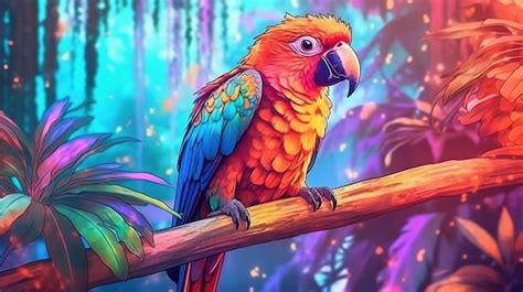 Premium AI Image | A rainbowcolored parrot perched on a branch in a ...