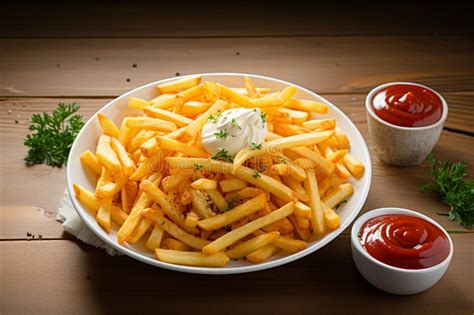 Knusprige Pommes Frites Mit Reichhaltiger Saurer Creme Und Zartem