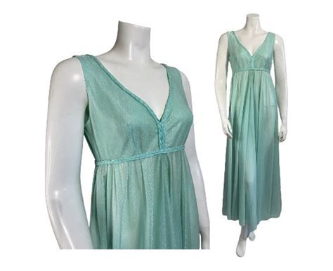 Vintage Mint Green Star Dust Shimmer Nightgown S Linda Lingerie Xs Etsy