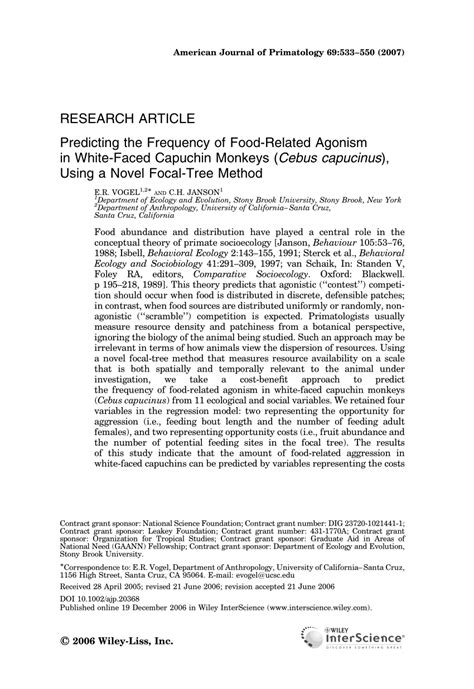 Pdf Predicting The Frequency Of Food Related Agonism In White Faced