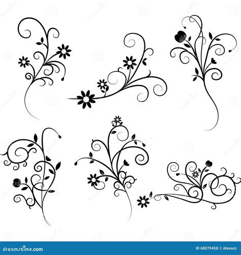 Flower Flourish Swirl Set Stock Vector Illustration Of Collection 68079458