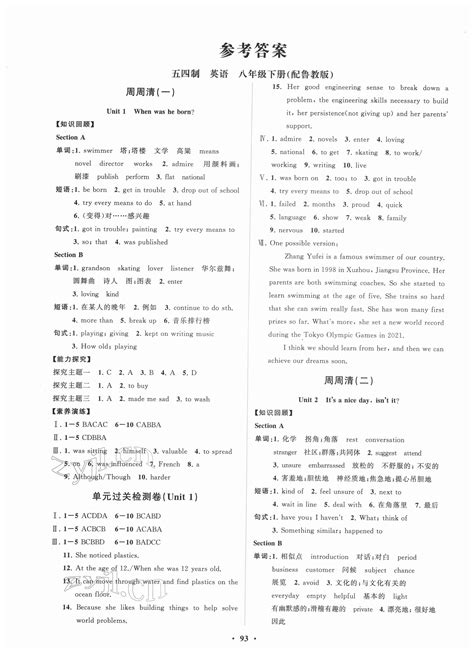 2022年初中同步练习册分层卷八年级英语下册鲁教版五四制答案——青夏教育精英家教网——
