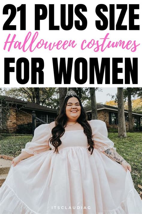 A Woman In A White Dress With The Words 21 Plus Size Halloween Costumes