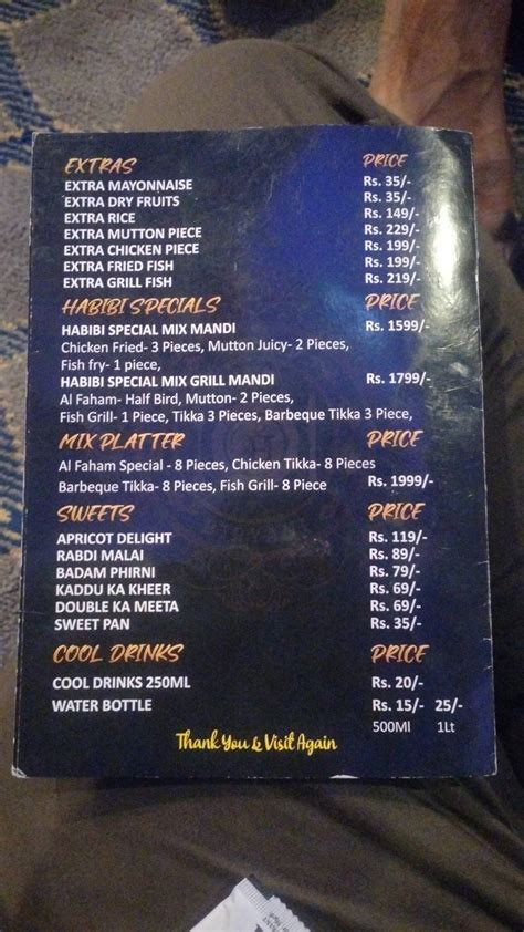 Menu At Habibi Mandi Restaurant Nallagandla Hyderabad