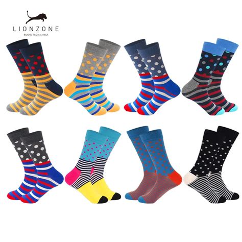 Men Crew Cotton Happy Socks British Style Argyle Dot Striped Pattern Harajuku Colorful Designer