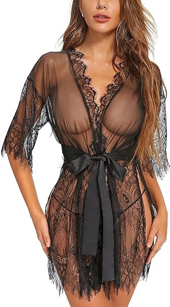 Adsexy See Through Lingerie For Women Sexy Lace Babydoll Sheer Floral V