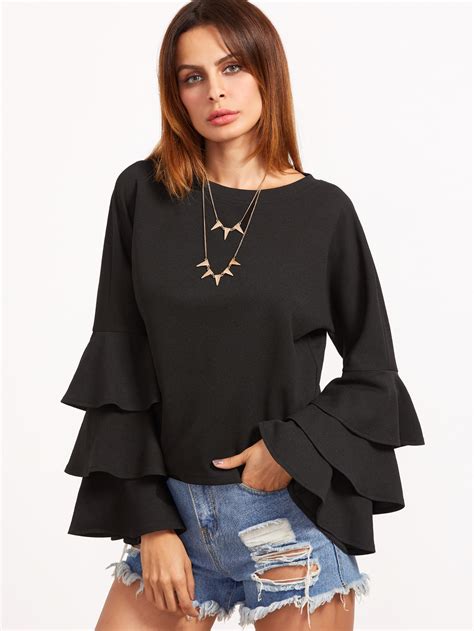 Layered Bell Sleeve Top Shein Sheinside