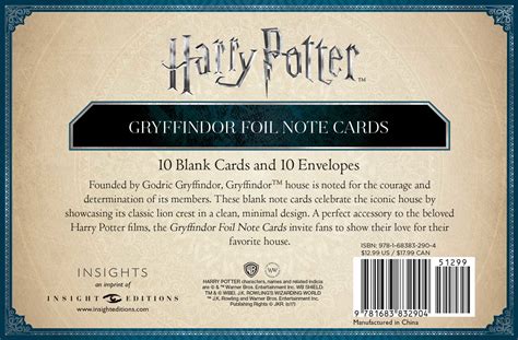 Harry Potter Gryffindor Foil Note Cards Set Of Book By Insight