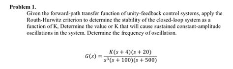 Solved Problem Given The Forward Path Transfer Function Chegg