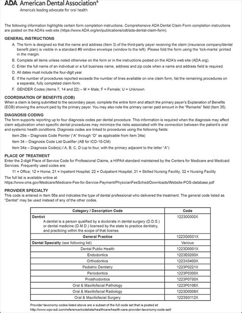 Ada Dental Claim Form Printable Printable Forms Free Online