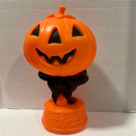 Vintage Holiday Vintage Halloween Pumpkin And Black Cat Blow Mold