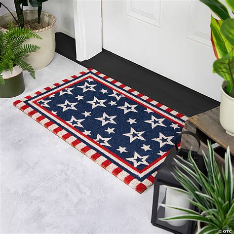 Blue And Red Americana Stars And Striped Border Coir Outdoor Doormat 18