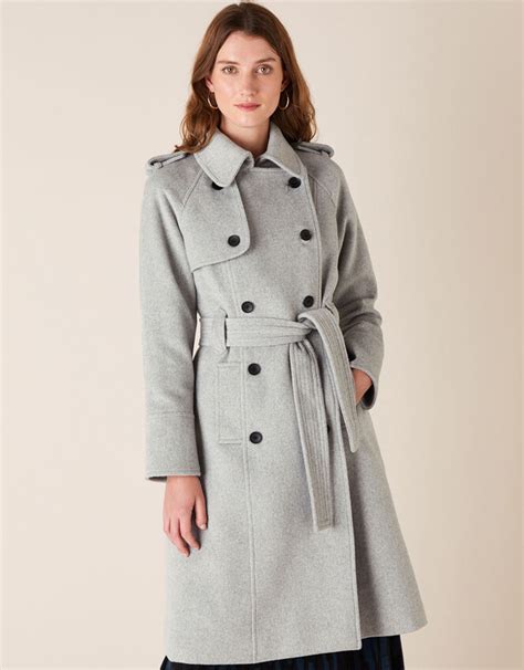 Trench Coat In Wool Blend Grey Womens Coats Monsoon Uk