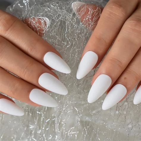 Pointed Matte White Press On Nails Glue On Stiletto Almond Etsy